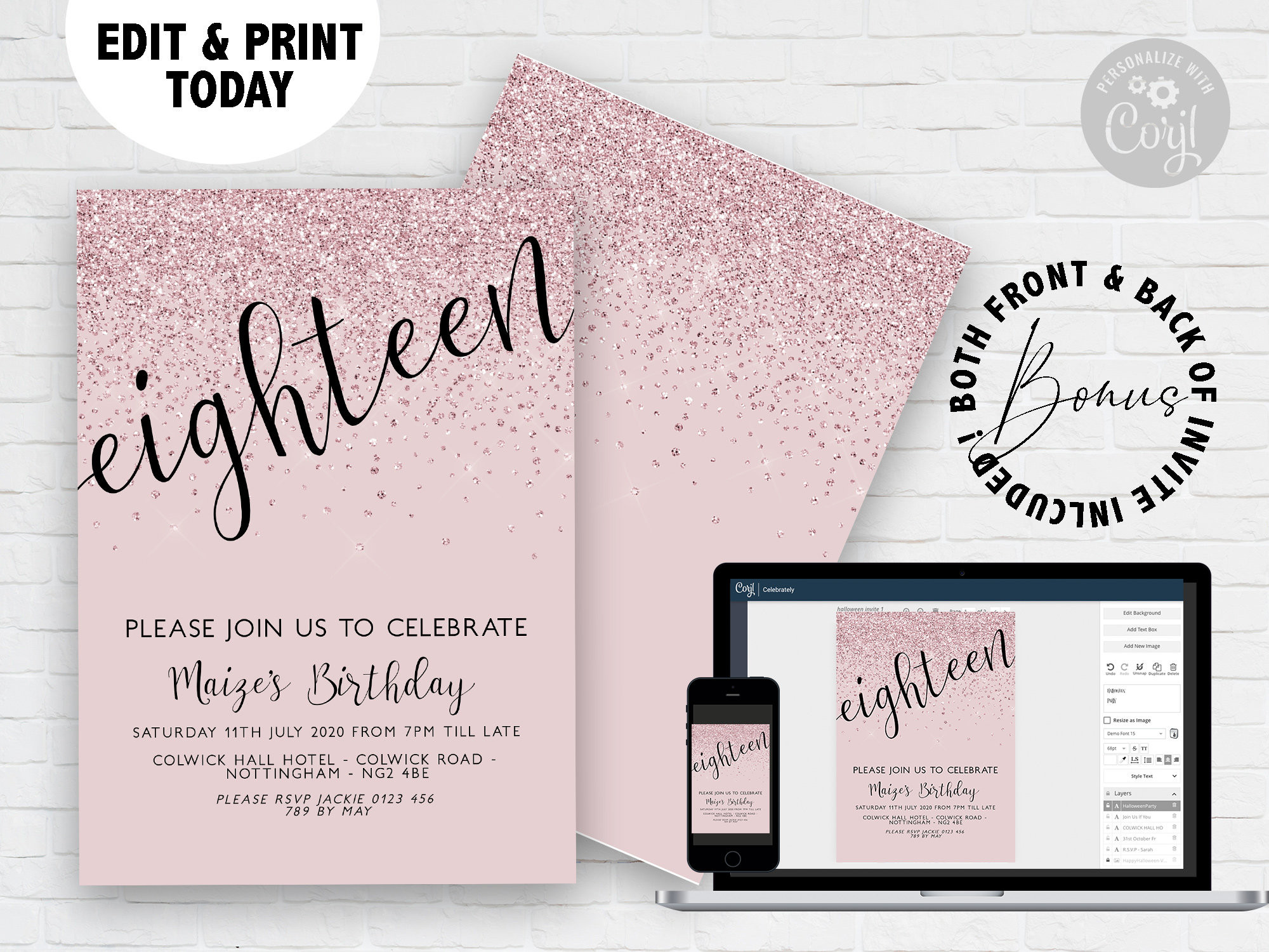 18th Birthday Invitation
 18th Birthday Invitation Editable Template