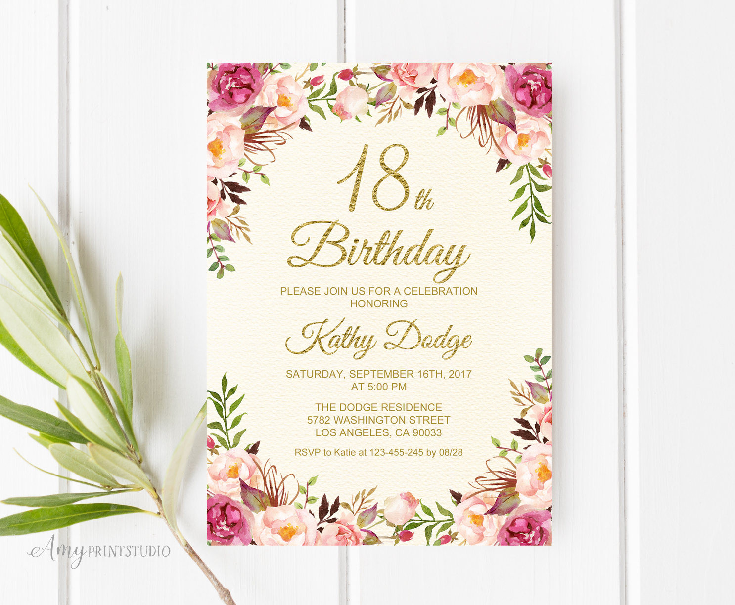 18th Birthday Invitation
 18th Birthday Invitation Floral Cream Birthday Invitation