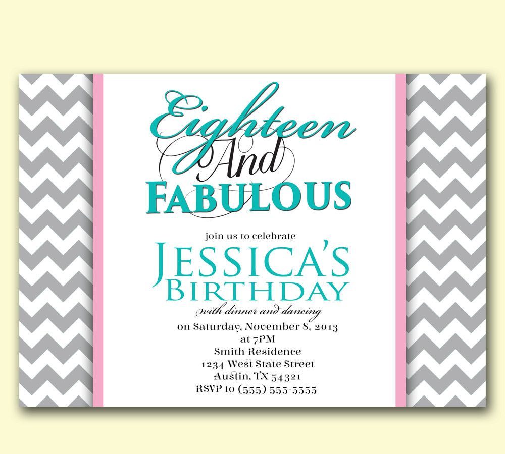 18th Birthday Invitation
 18th Birthday Invitation Teal Blue Pink Gray by PurpleChicklet