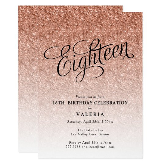 18th Birthday Invitation
 18th Birthday Rose Gold Glitter Invitation