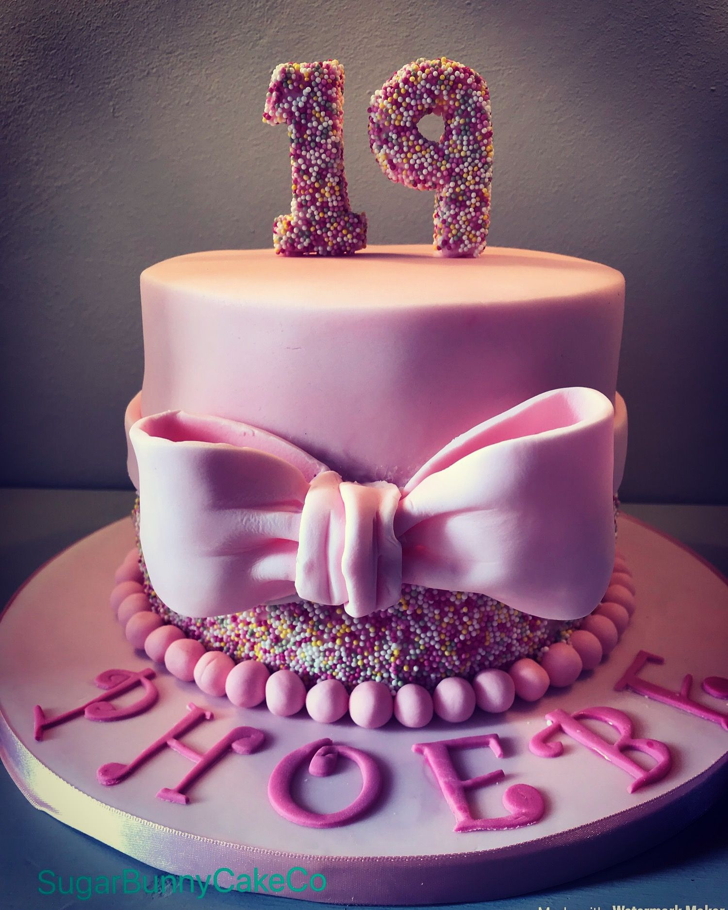 19th Birthday Cake
 19th birthday pink sprinkle bow cake