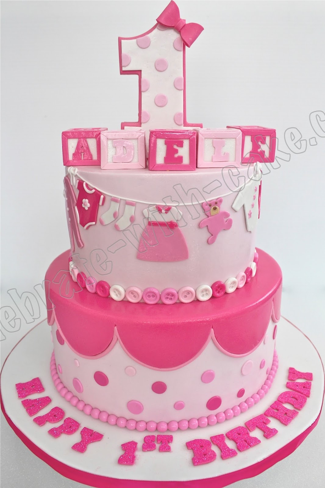 1st Birthday Cake For Girl
 Celebrate with Cake 1st Birthday Baby Girl Tier Cake