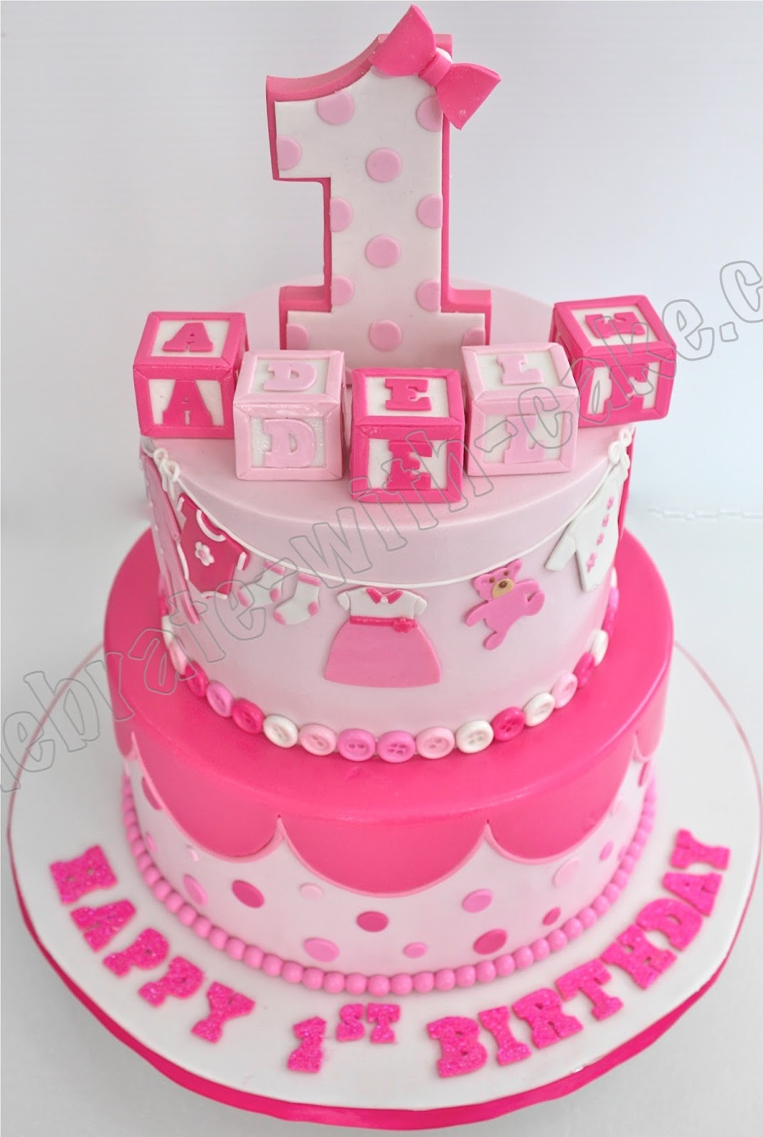 1st Birthday Cake Girl
 Celebrate with Cake 1st Birthday Baby Girl Tier Cake