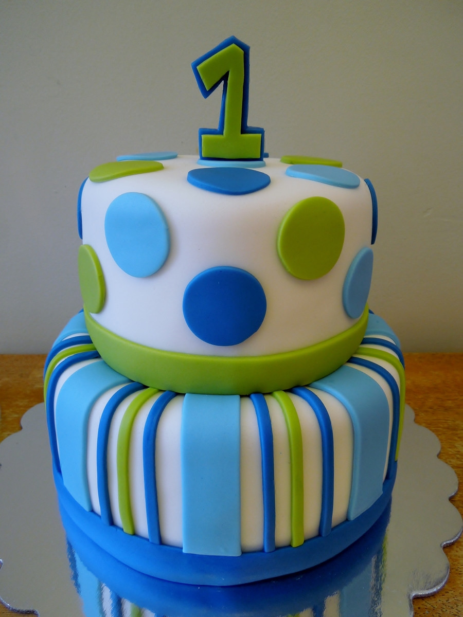 1st Birthday Cakes For Boys
 Stripes & Dots Boys 1St Birthday CakeCentral