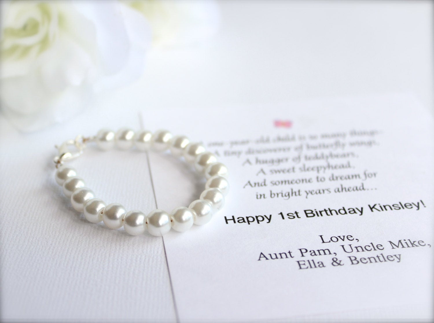 1st Birthday Gifts For Girl
 BABY GIRL 1st Birthday Gift Pearl Bracelet with Birthday Card