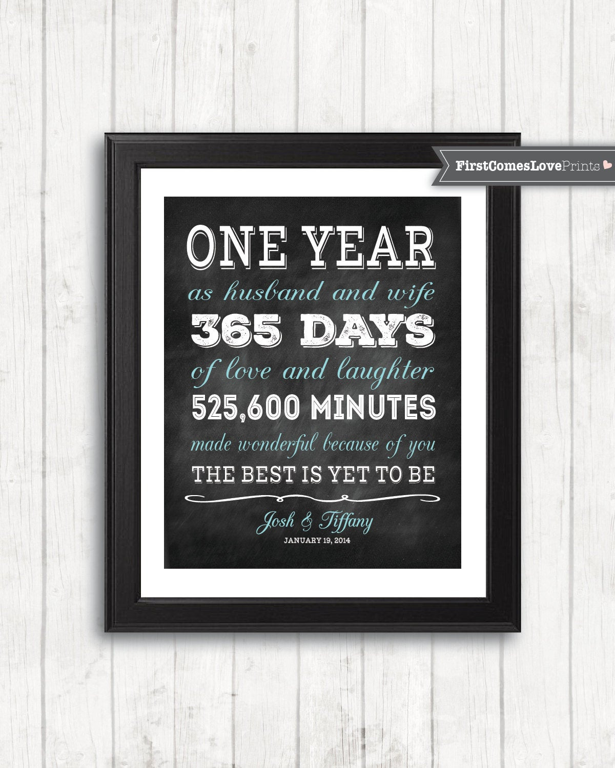 1st Wedding Anniversary Gift Ideas For Her
 Chalkboard Style First Anniversary Gift for Husband for Wife