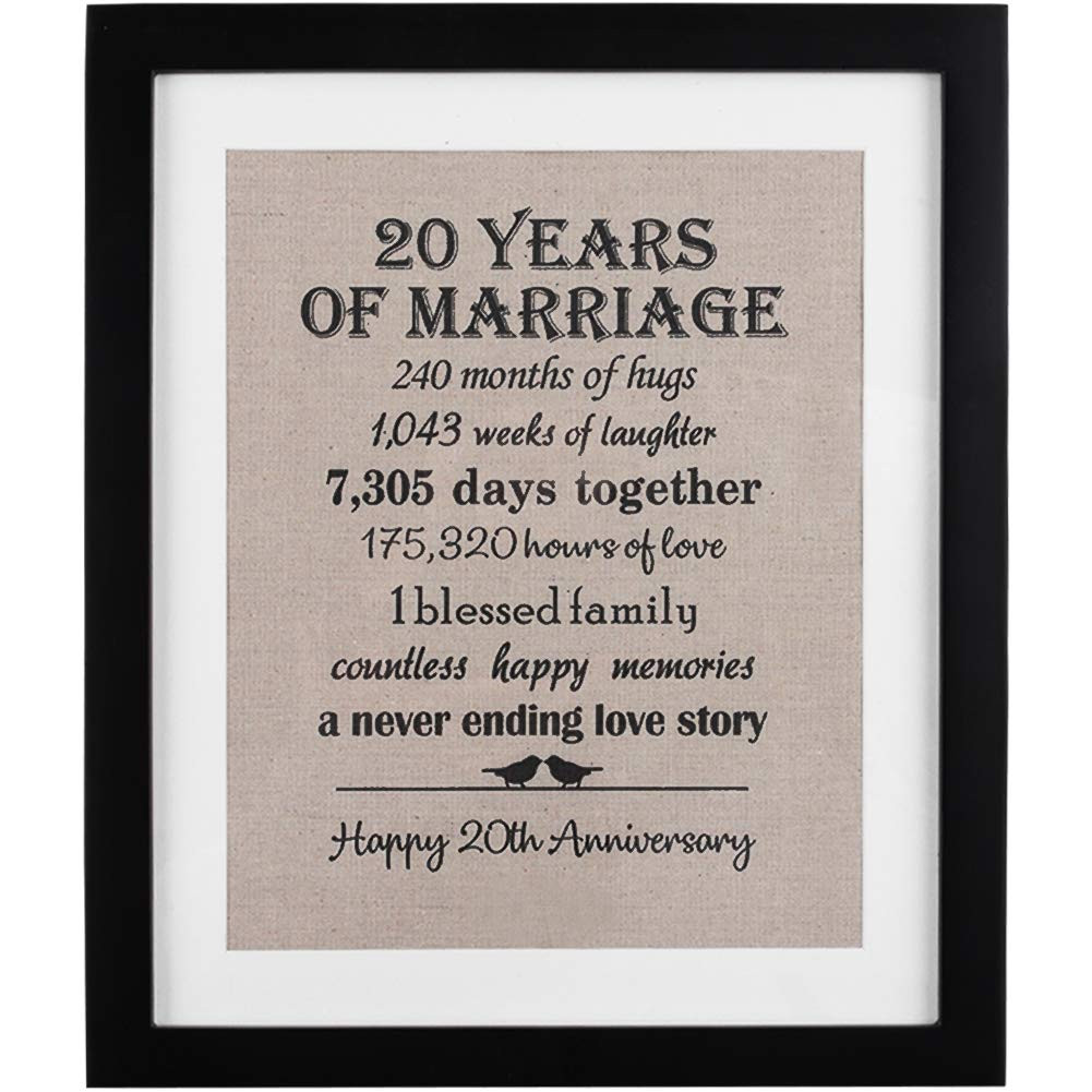 20 Anniversary Gift Ideas
 20th Anniversary Love Birds Burlap Print with Frame 20