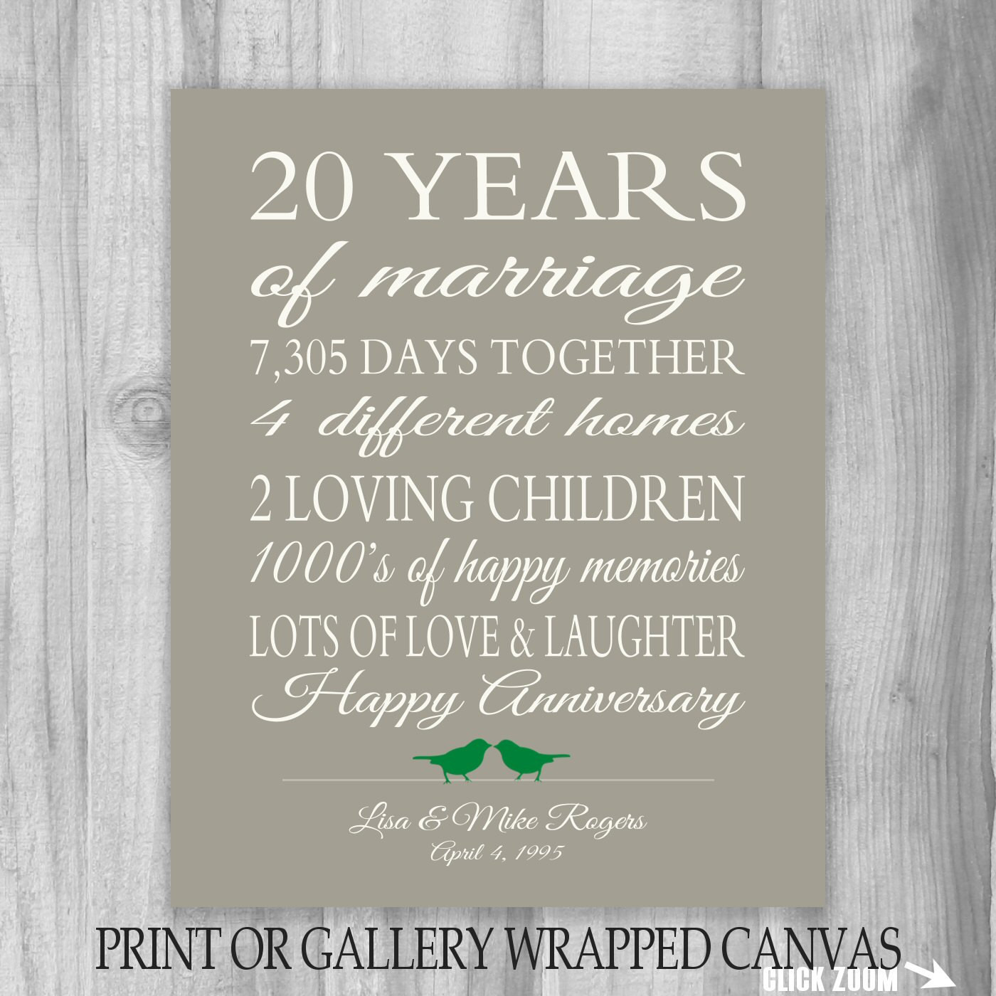 20 Years Of Marriage Quotes
 20 Year Anniversary Gift 20th Anniversary Art by