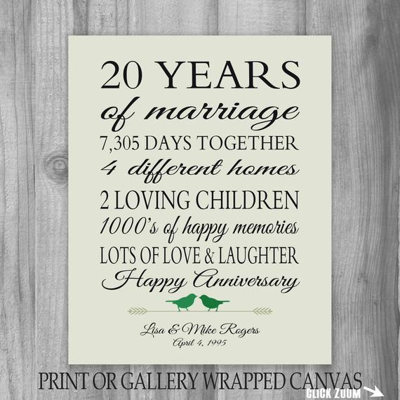 20 Years Of Marriage Quotes
 20th Anniversary Gift 20 Year Anniversary by PrintsbyChristine