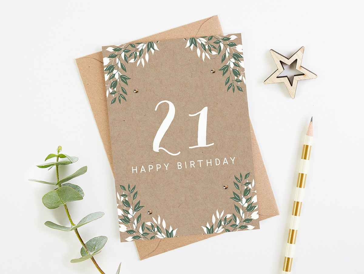 21st Birthday Card
 21st Birthday Card Botanical Kraft norma&dorothy