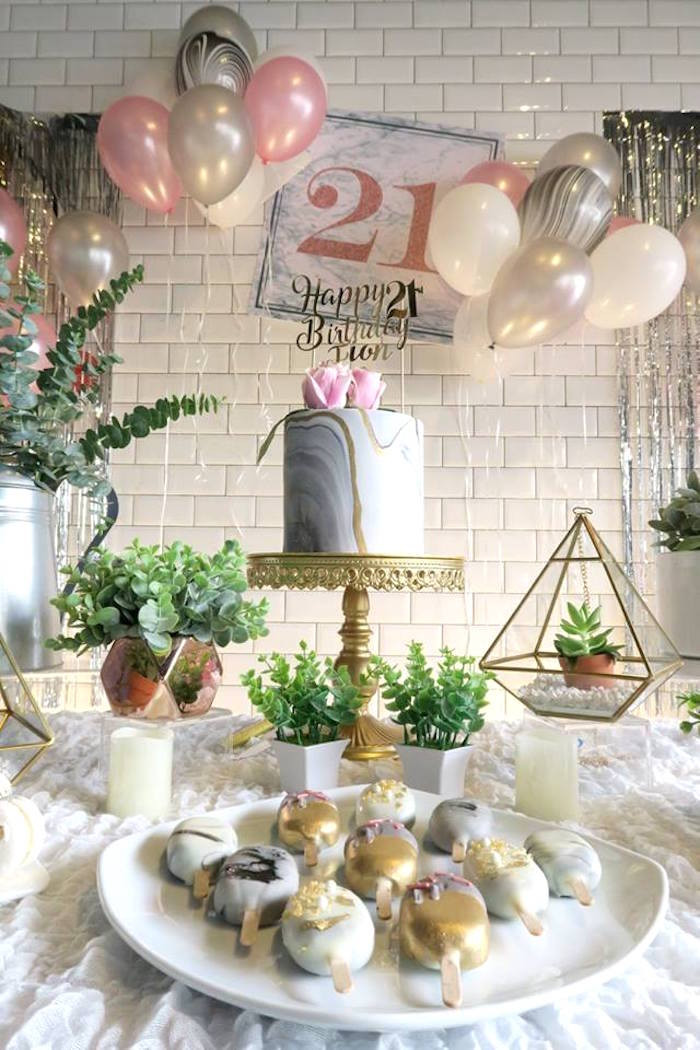 21st Birthday Decorations
 Kara s Party Ideas Elegant Marble Inspired 21st Birthday