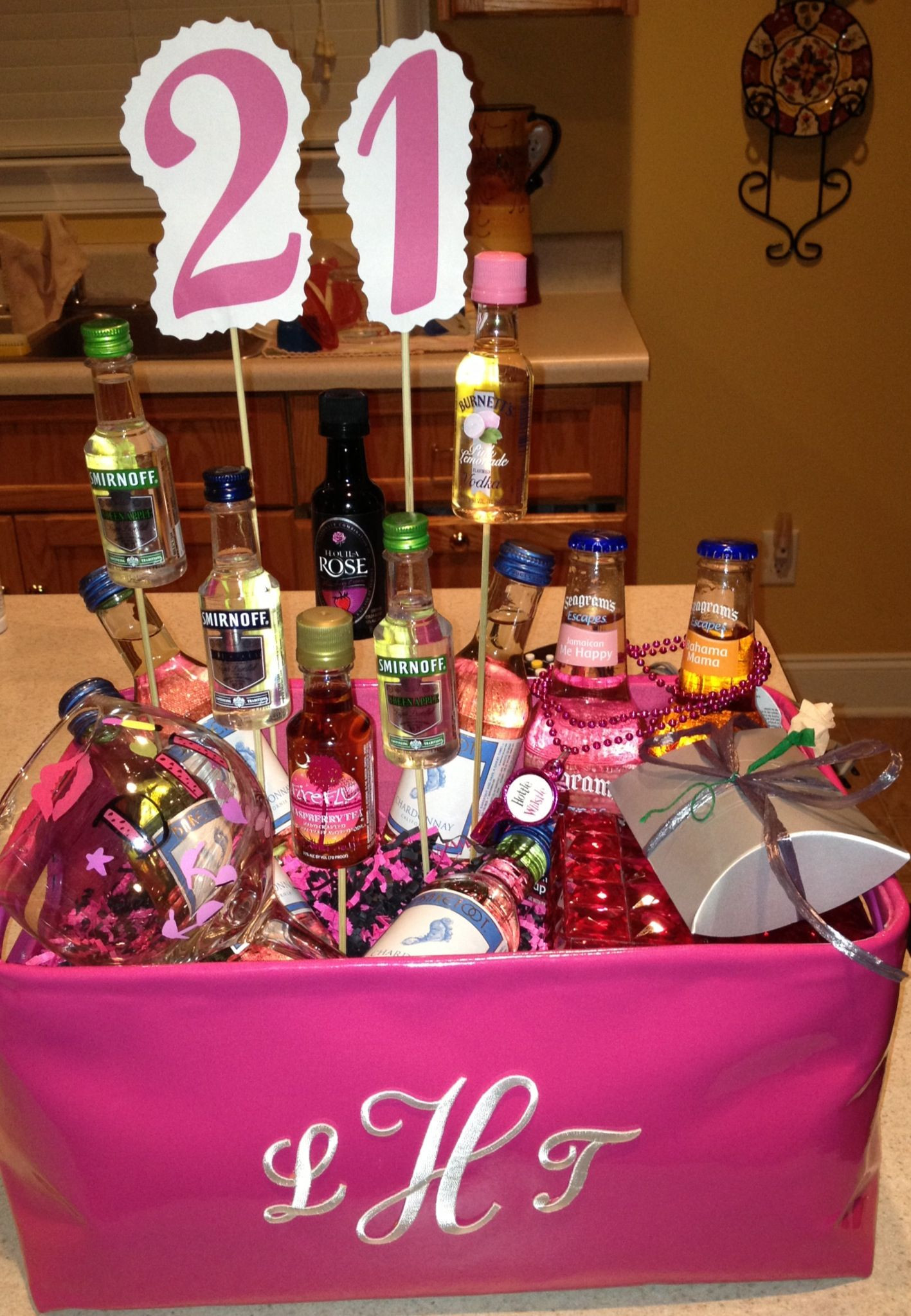 21St Birthday Gift Ideas For Best Friend
 21st birthday basket full of goo s that I made for my