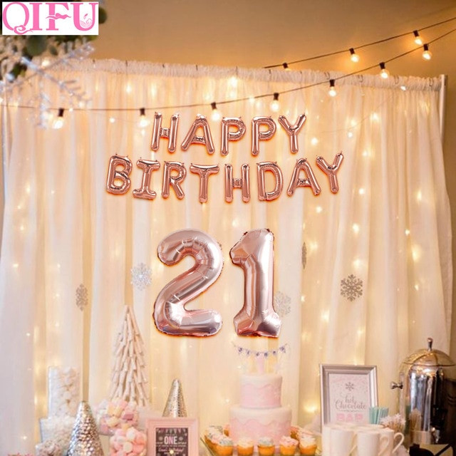 21st Birthday Party Decorations
 QIFU 32 inch 21 Happy Birthday Balloons Rose Gold 21st