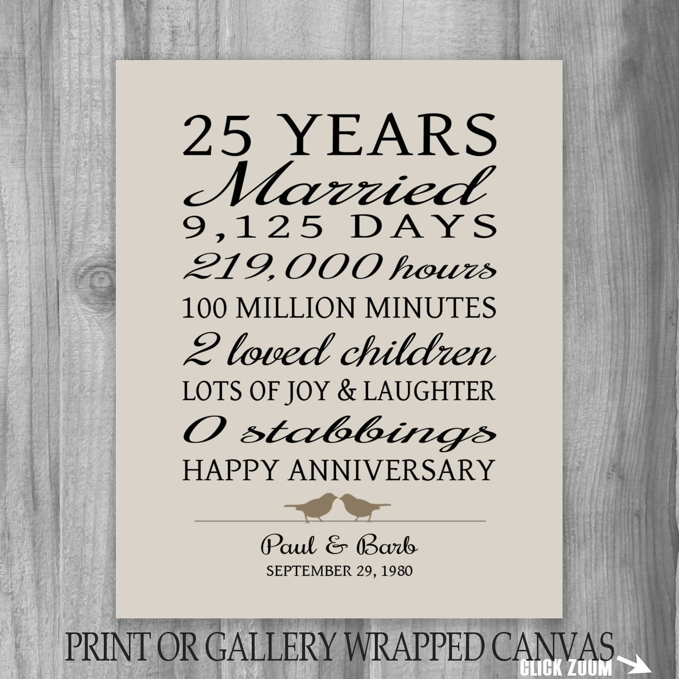 25Th Anniversary Gift Ideas For Parents
 25 Year Anniversary Gift 25th Anniversary Art Print
