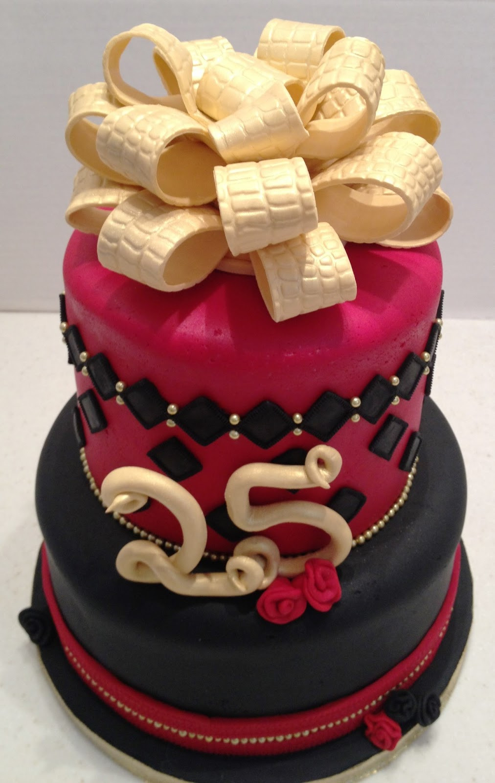 25th Birthday Cakes
 MaryMel Cakes Red Black & Gold 25th Birthday