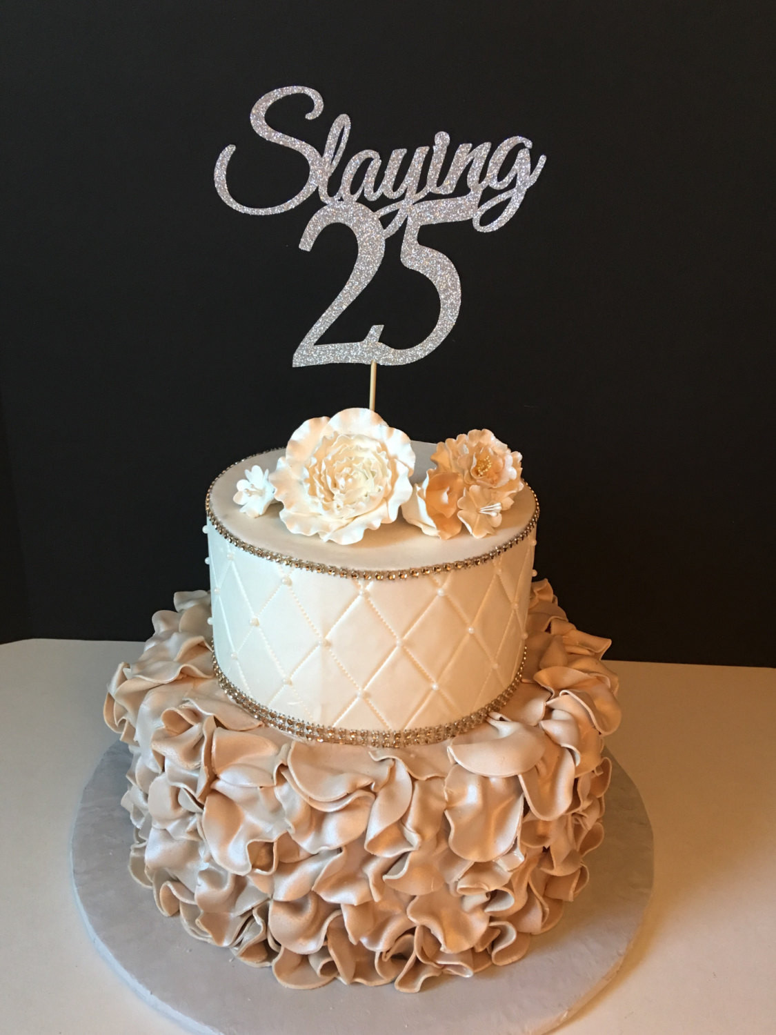 25th Birthday Cakes
 ANY NUMBER Gold Glitter 25th Birthday Cake Topper Slaying 25