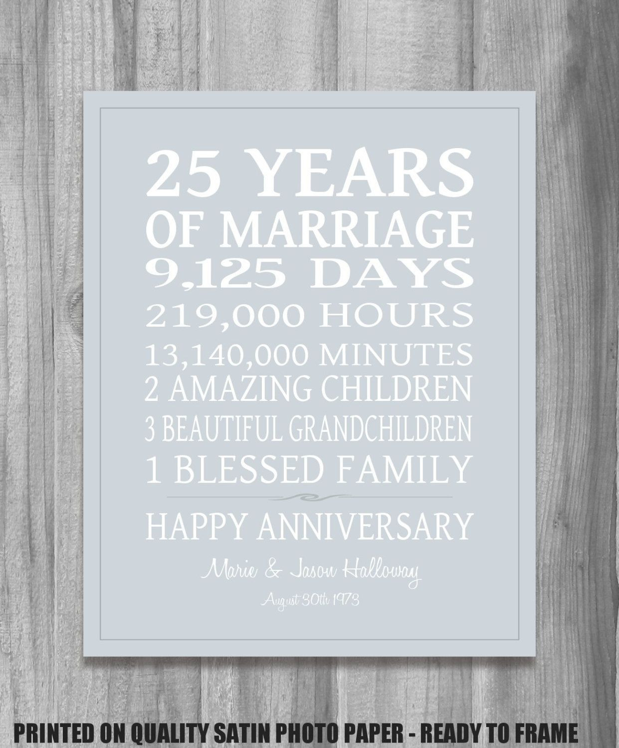 25Th Wedding Anniversary Gift Ideas For Parents
 SILVER 25th Anniversary Gift Personalized Our by