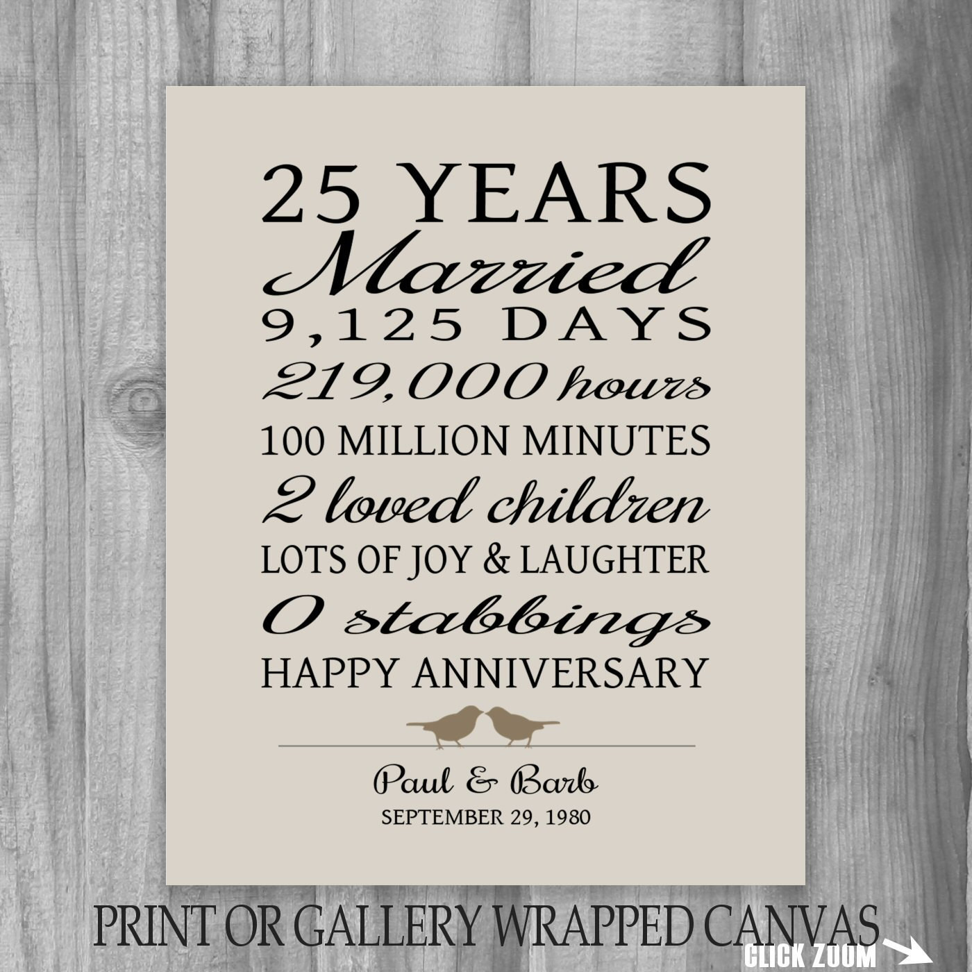 25Th Wedding Anniversary Gift Ideas For Wife
 25 Year Anniversary Gift 25th Anniversary Art Print
