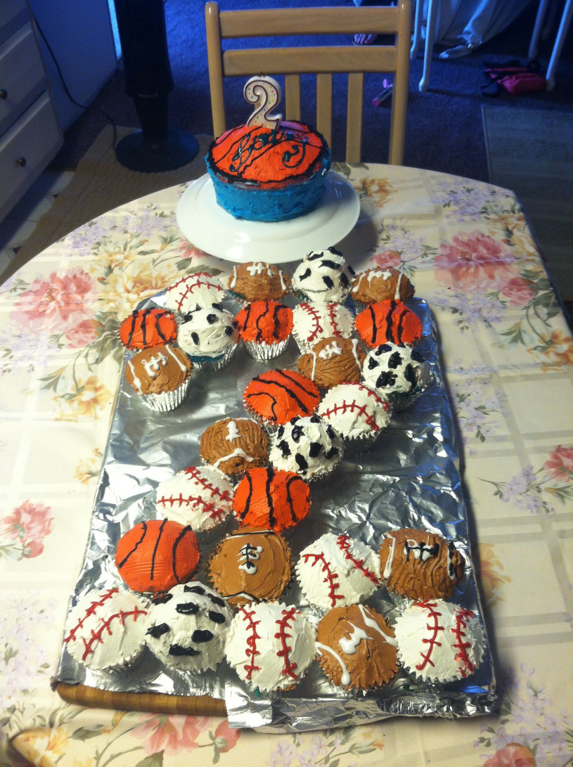 2Nd Birthday Party Ideas For Boy
 Boy 2nd Birthday Cupcakes Baseball Basketball Football