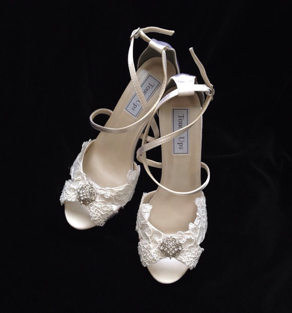 3 Inch Wedding Shoes
 MICKEY IVORY Alencon Lace Bridal Wedding Wedge Heels 3