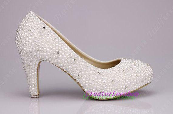 3 Inch Wedding Shoes
 Wedding Shoes ivory 3 inch closed toe Bridal by CreatorLeeshop