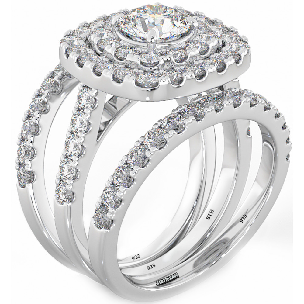 3 Piece Wedding Ring Set
 925 Silver La s 3 piece Wedding Engagement Round Cut