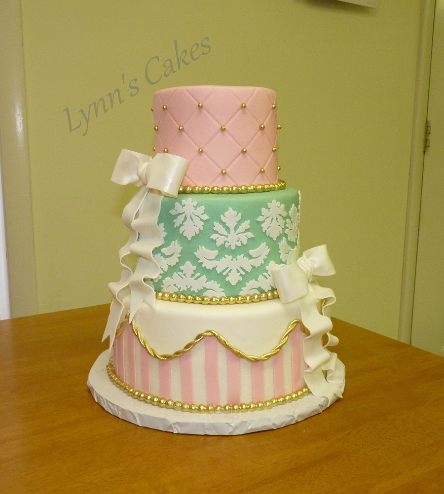 3 Tier Birthday Cake
 Pink Gold Mint Green Birthday Cake Buttercream Iced 3 Tier