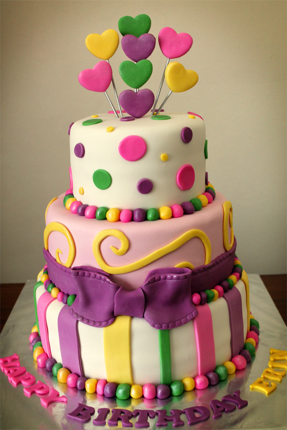 3 Tier Birthday Cake
 Delana s Cakes 3 Tier Dots & Stripes Birthday Cake