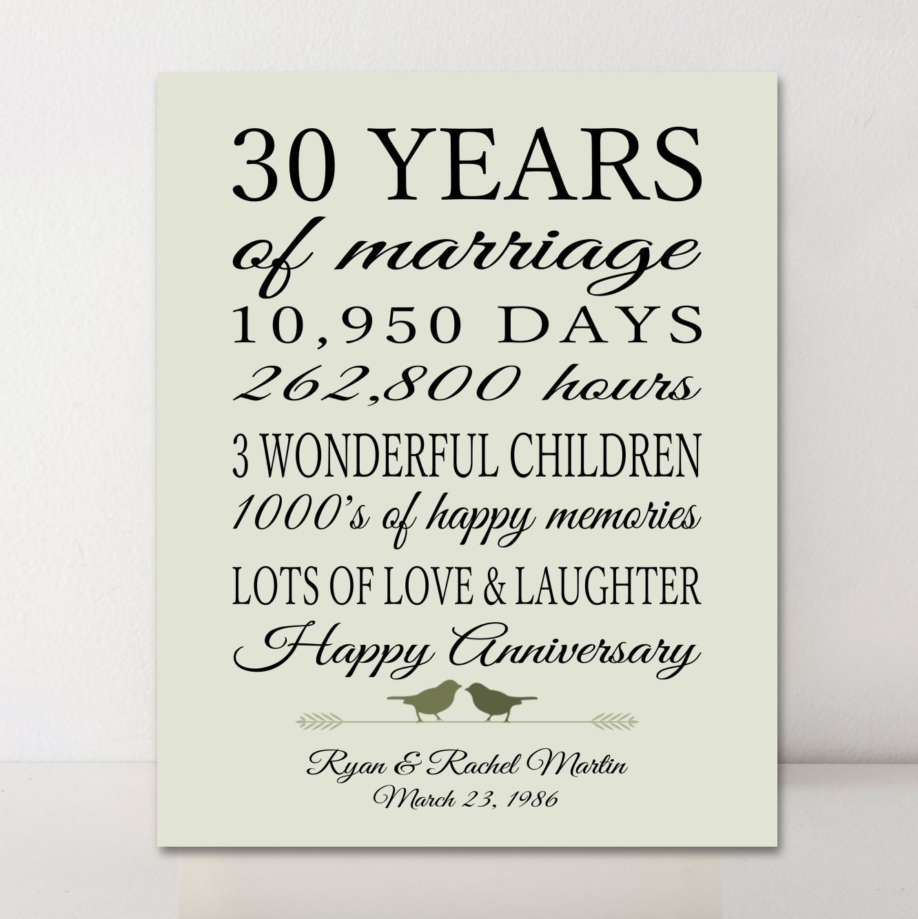 30 Years Wedding Anniversary Gift Ideas
 30th Anniversary Gift Personalized Gift 30 Years Married Gift