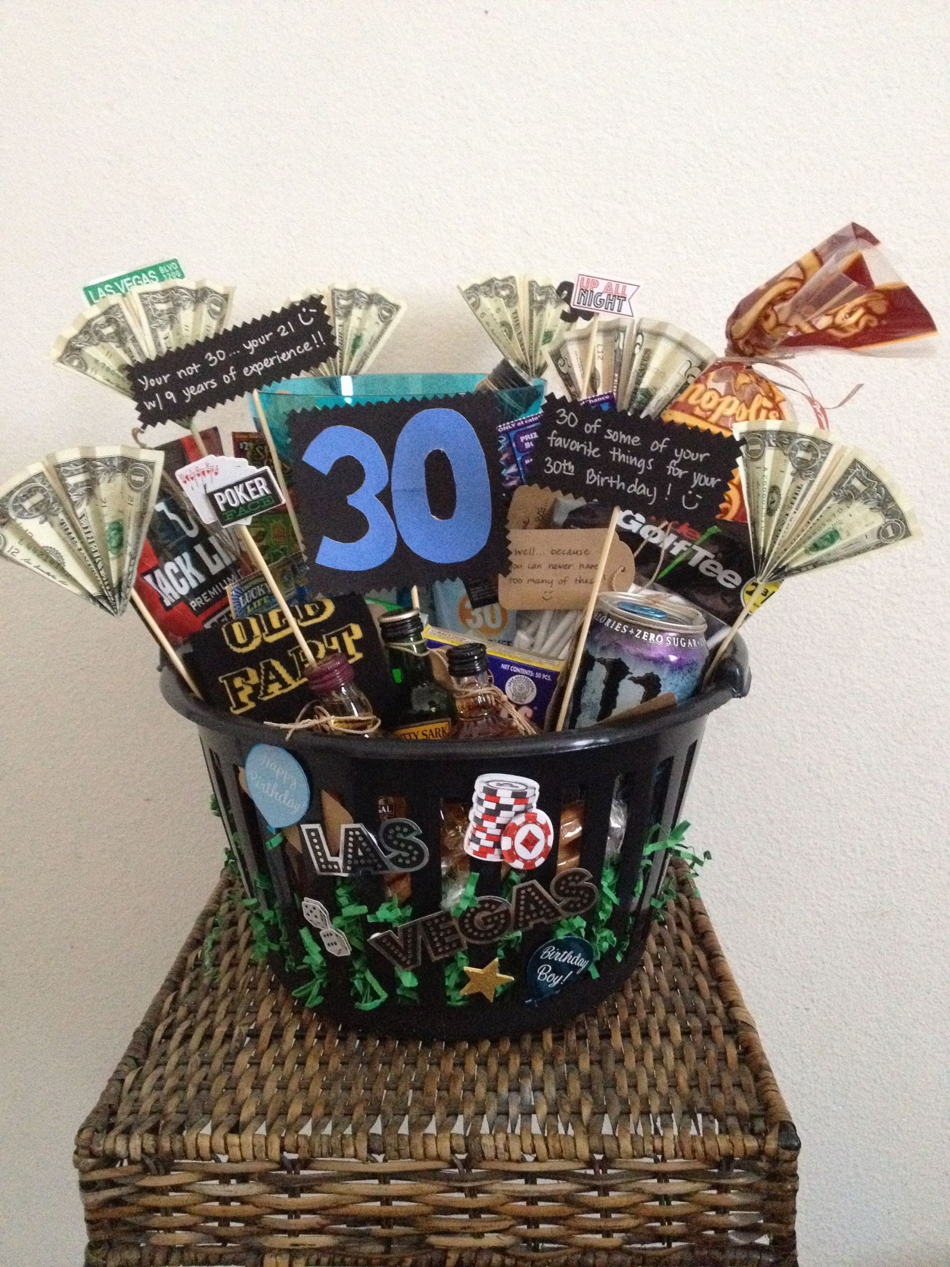 30th Birthday Gifts For Him
 30th Birthday Basket for a man Made this for my husband