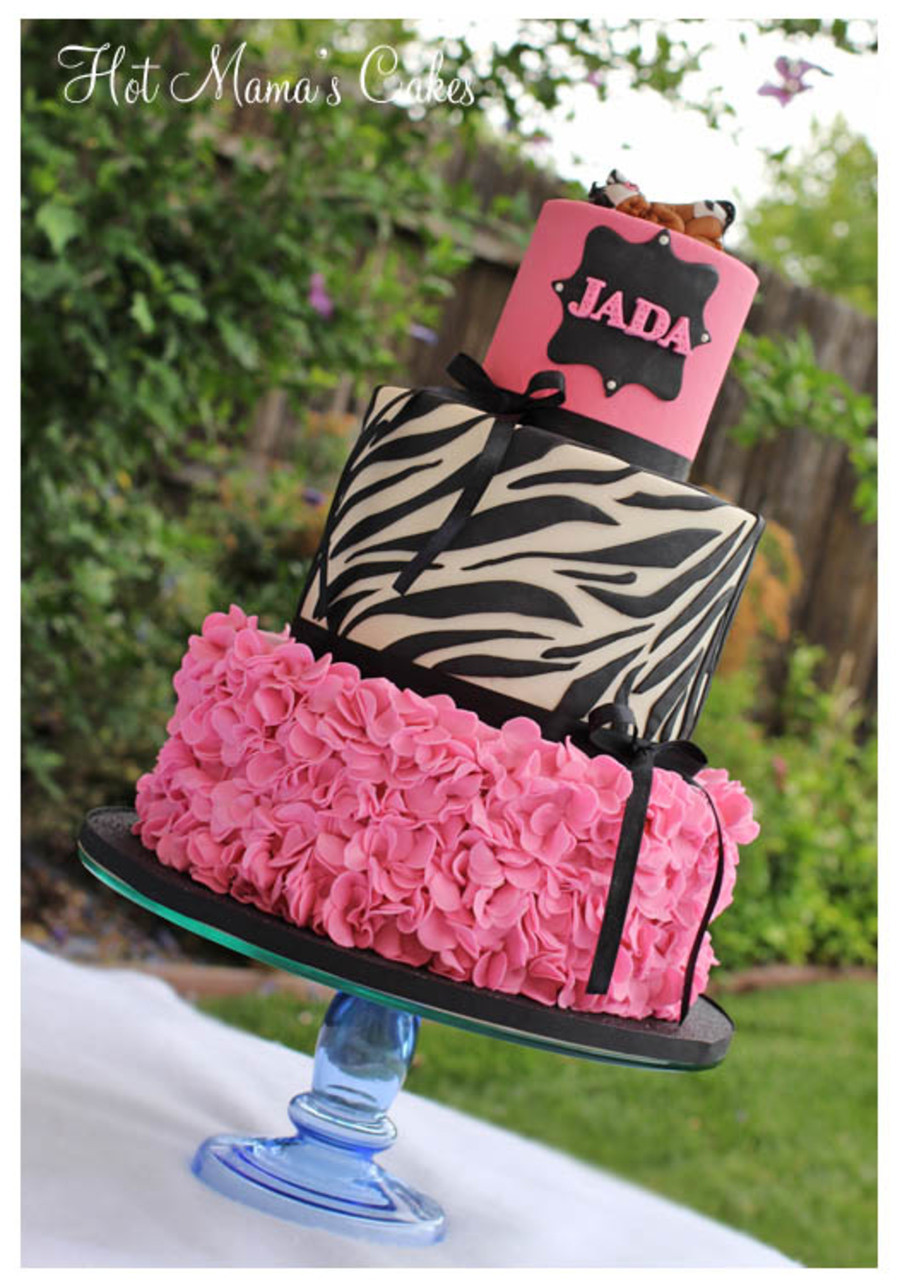 31Th Birthday Party Ideas
 Pink And Zebra Print Ruffles Baby Shower CakeCentral
