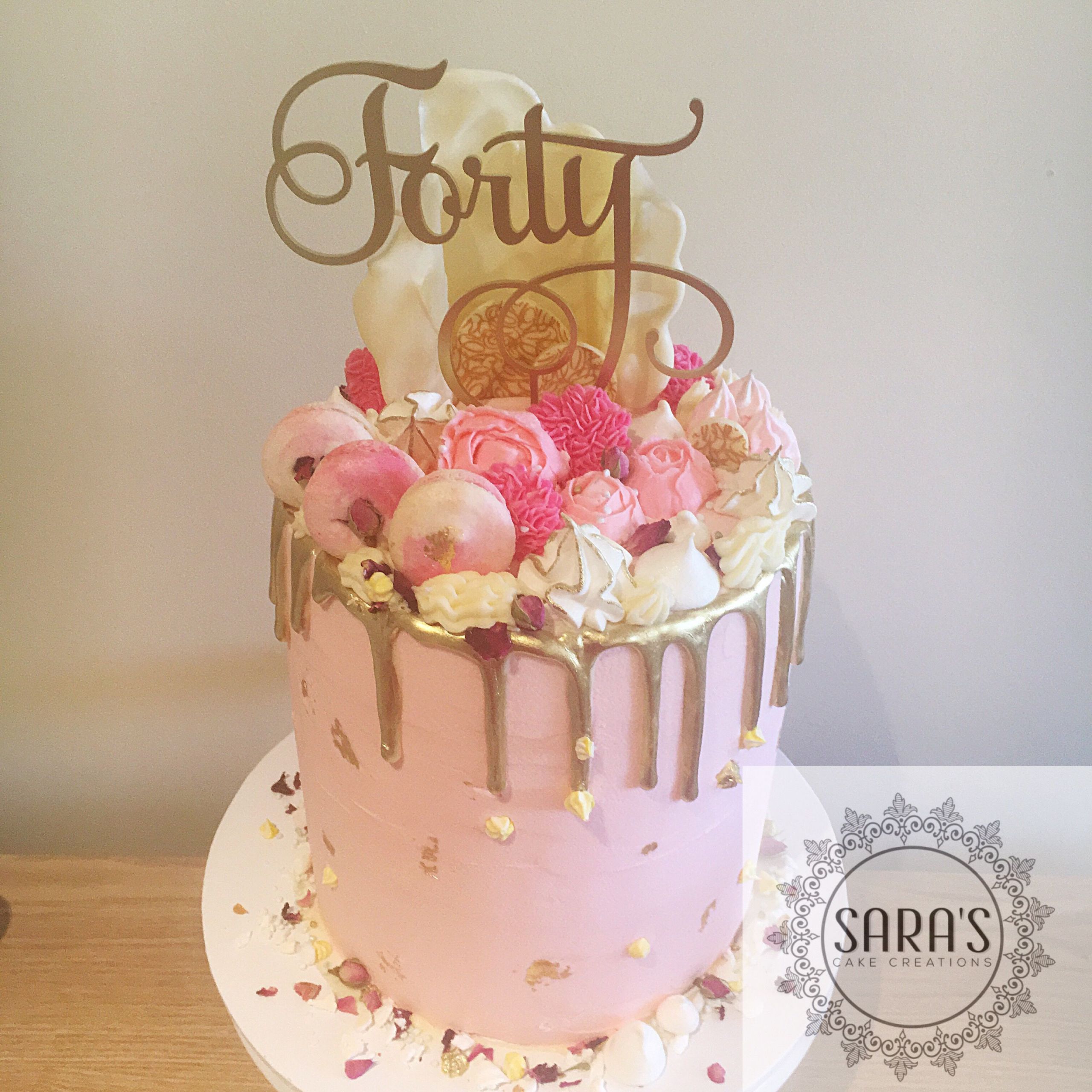 40th Birthday Cakes For Her
 40th Birthday cake in rose gold and blush pink With 24k