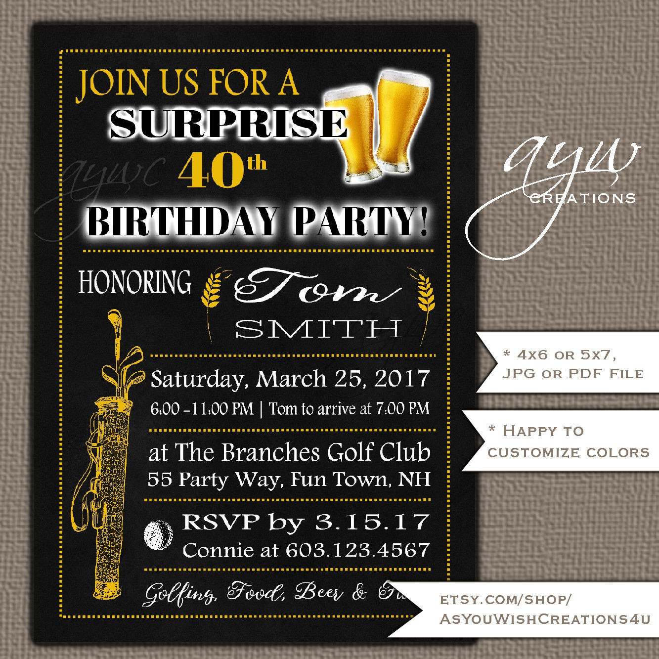 40th Birthday Invitations
 40th Birthday Party Invitation for Men s Birthday Party