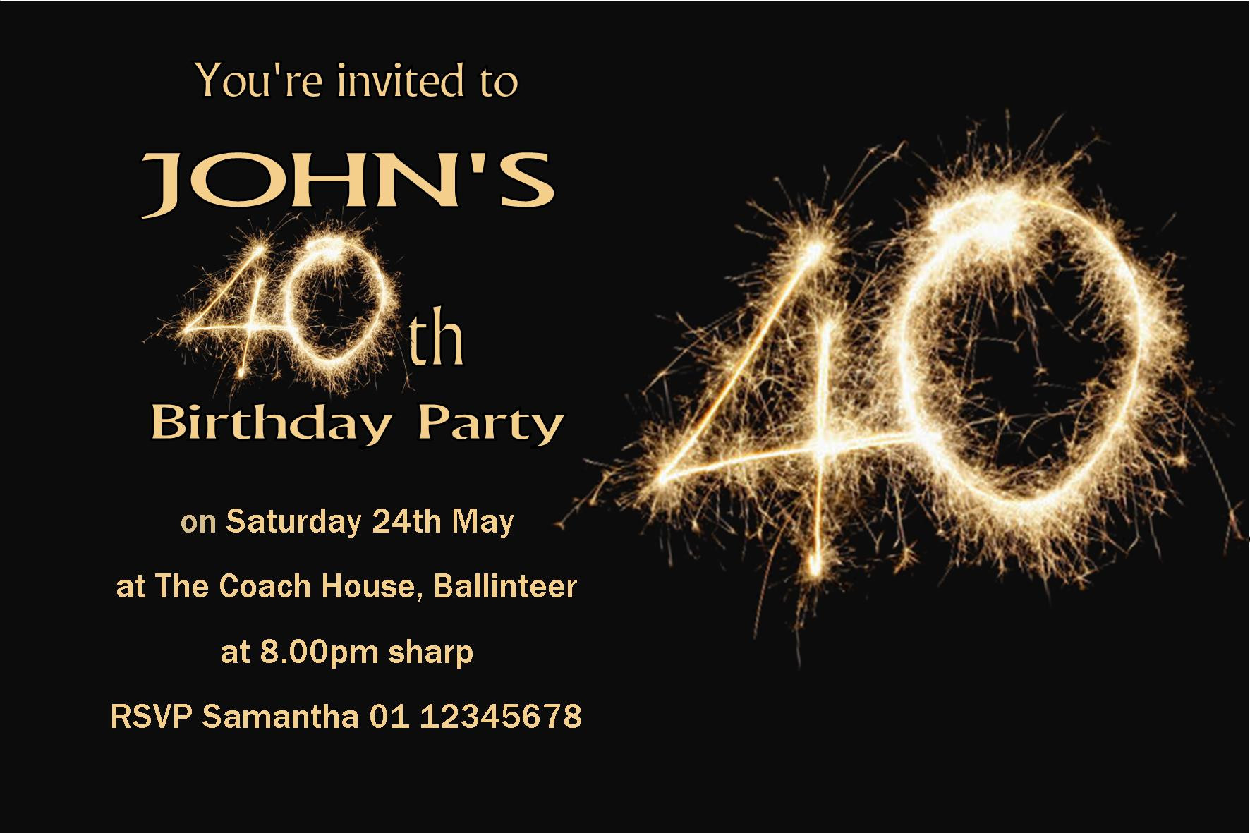 40th Birthday Invitations
 Personalised 40th Birthday Invitation