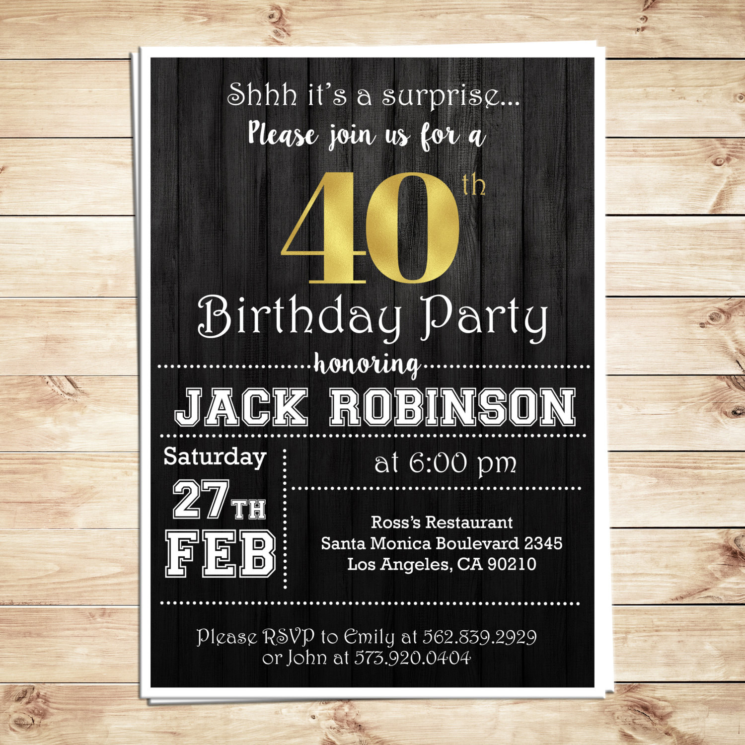 40th Birthday Invitations
 Surprise 40th birthday party invitations for him Men 40th