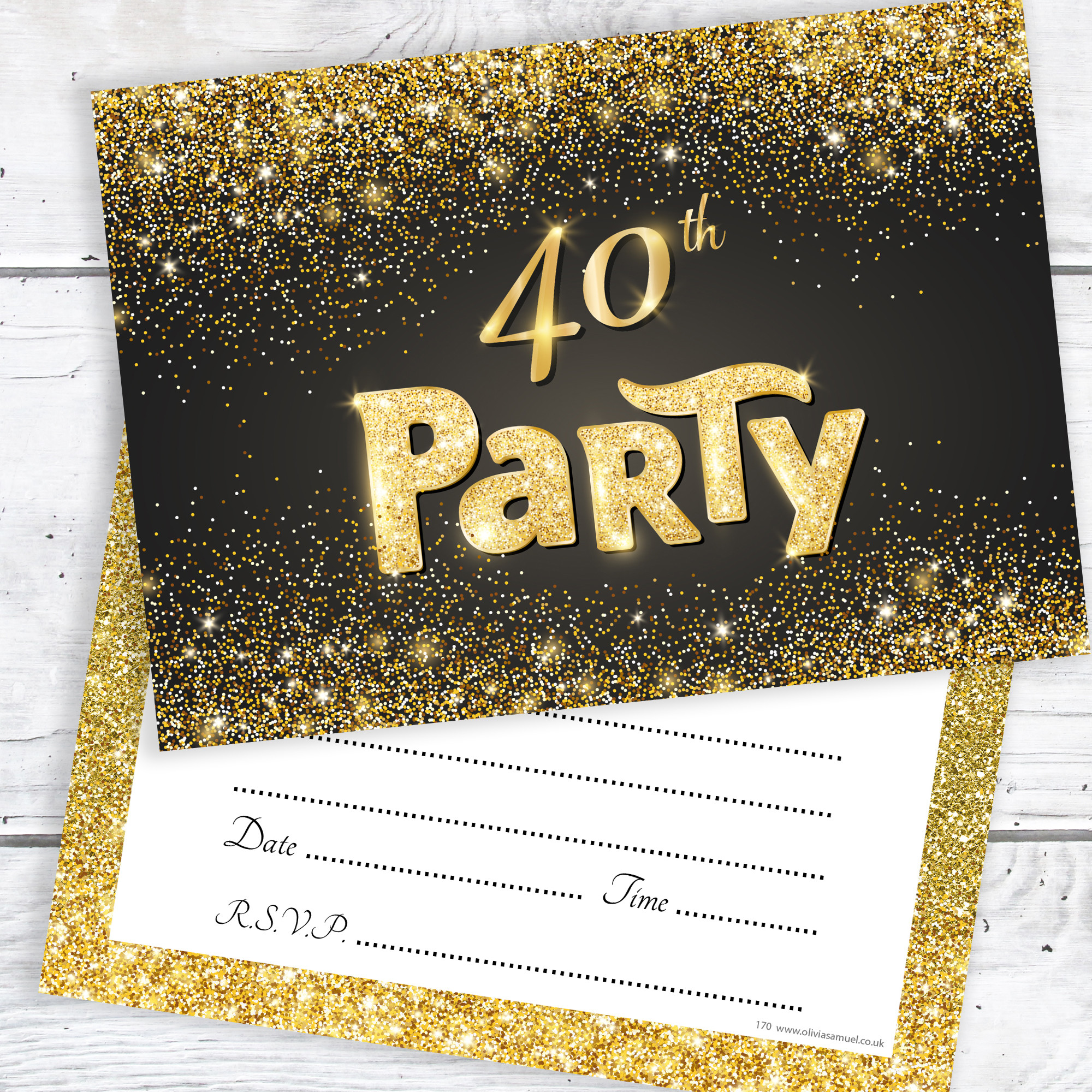 40th Birthday Invitations
 Black and Gold Effect 40th Birthday Party Invitations