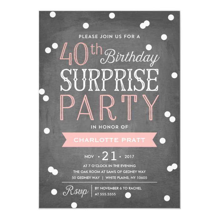 40th Surprise Birthday Invitations
 40th Confetti Surprise Party Invitation Birthday