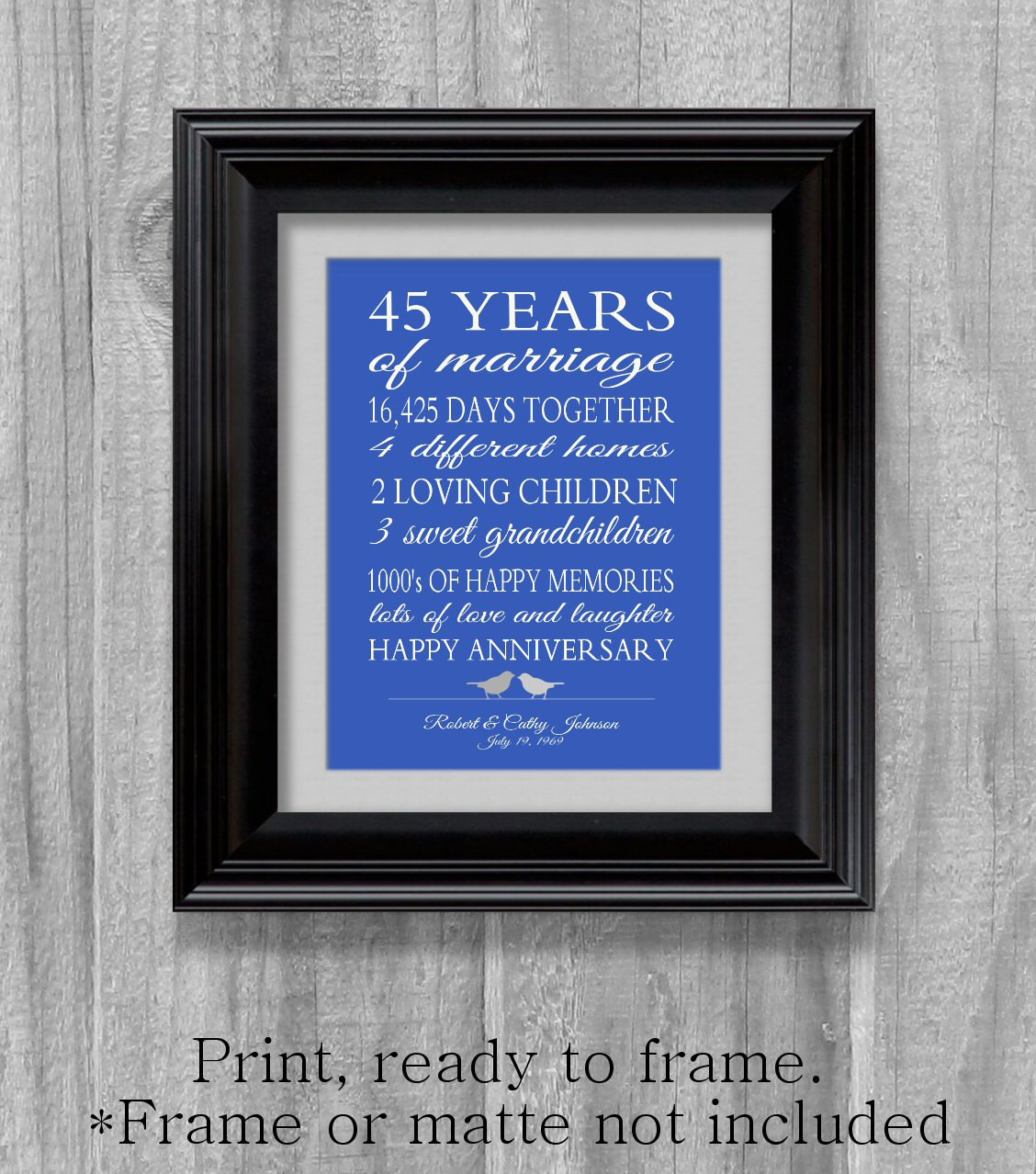 45 Year Anniversary Gift Ideas
 45th Anniversary Gift Parents Sapphire Blue Personalized Love