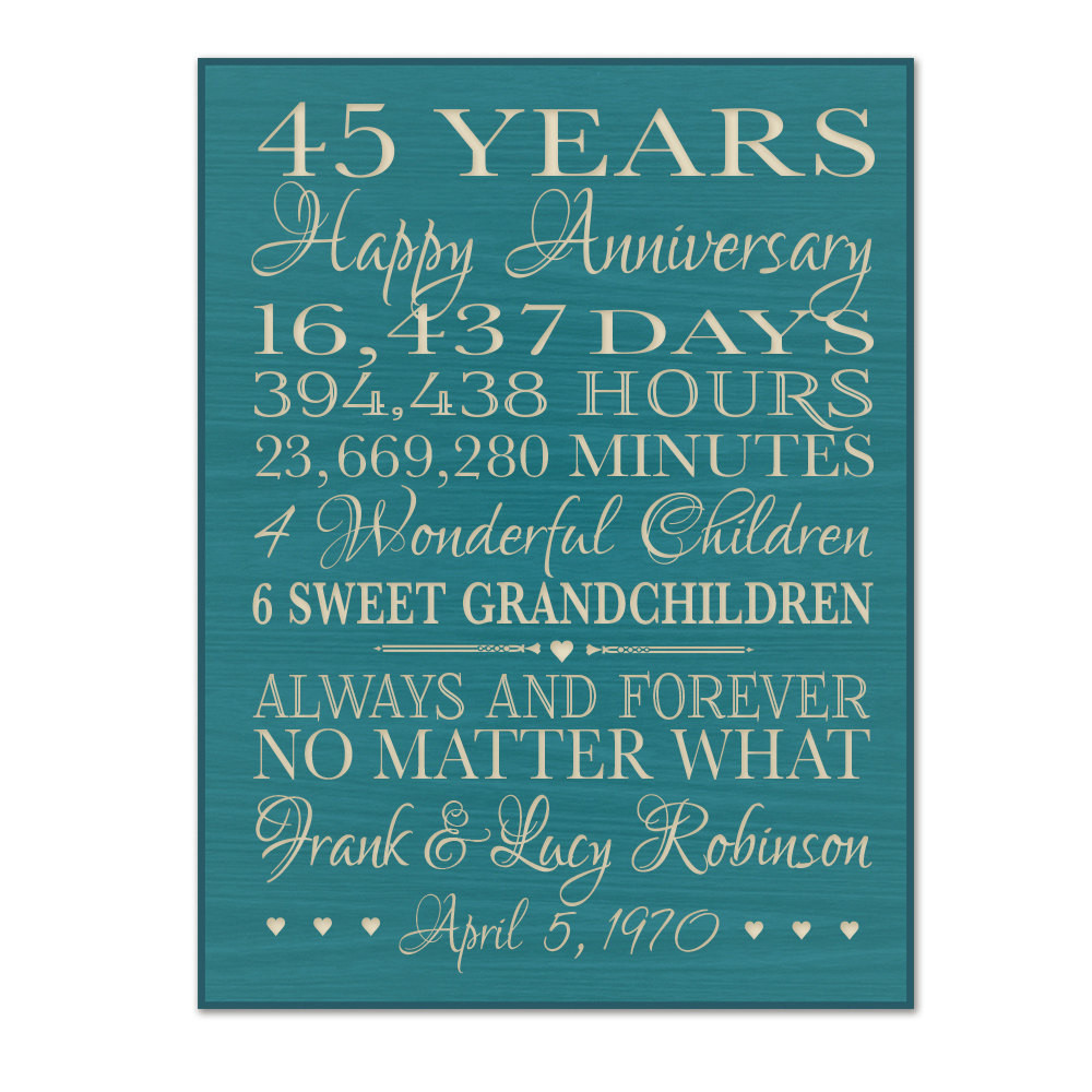 45 Year Anniversary Gift Ideas
 Personalized 45th anniversary t for by DaySpringMilestones