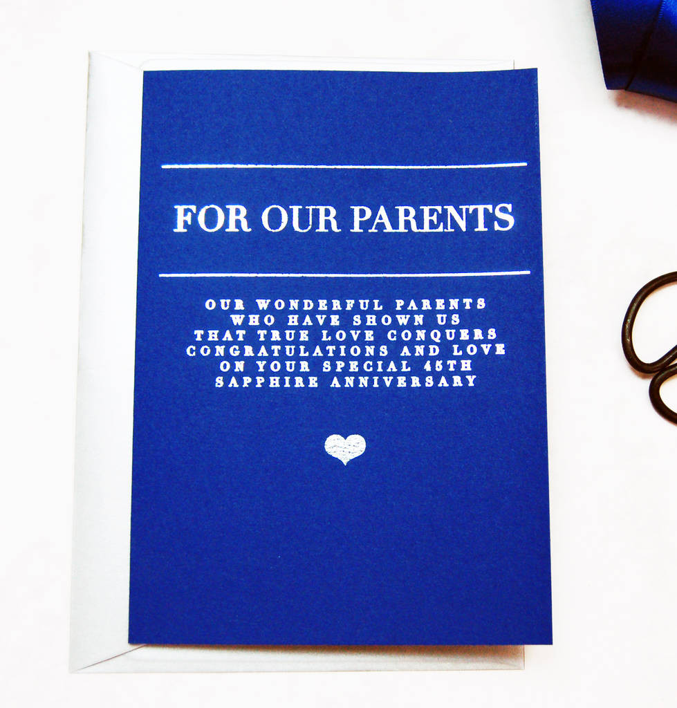 45th Wedding Anniversary Gift Ideas
 personalised 45th sapphire wedding anniversary card by the