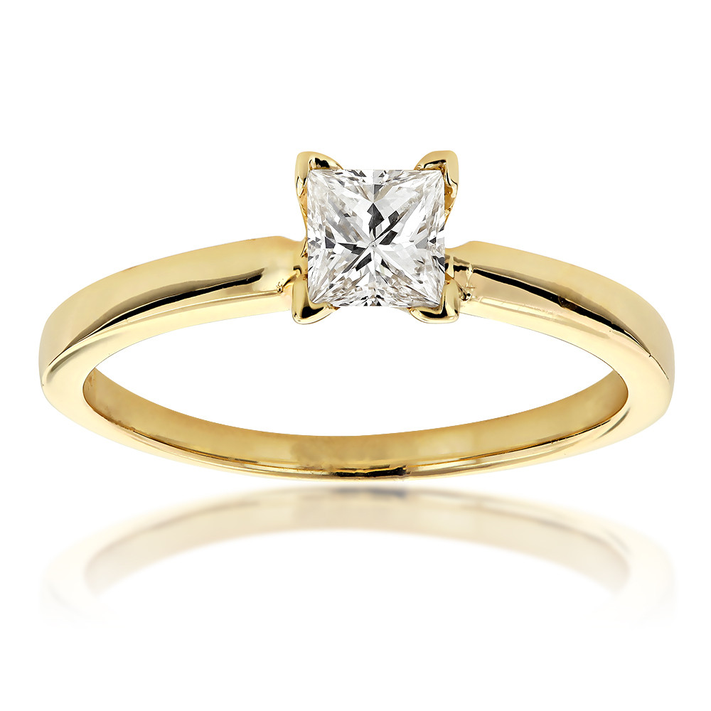 4ct Diamond Engagement Ring
 14K Gold Princess Cut Diamond Solitaire Engagement Ring 0 4ct