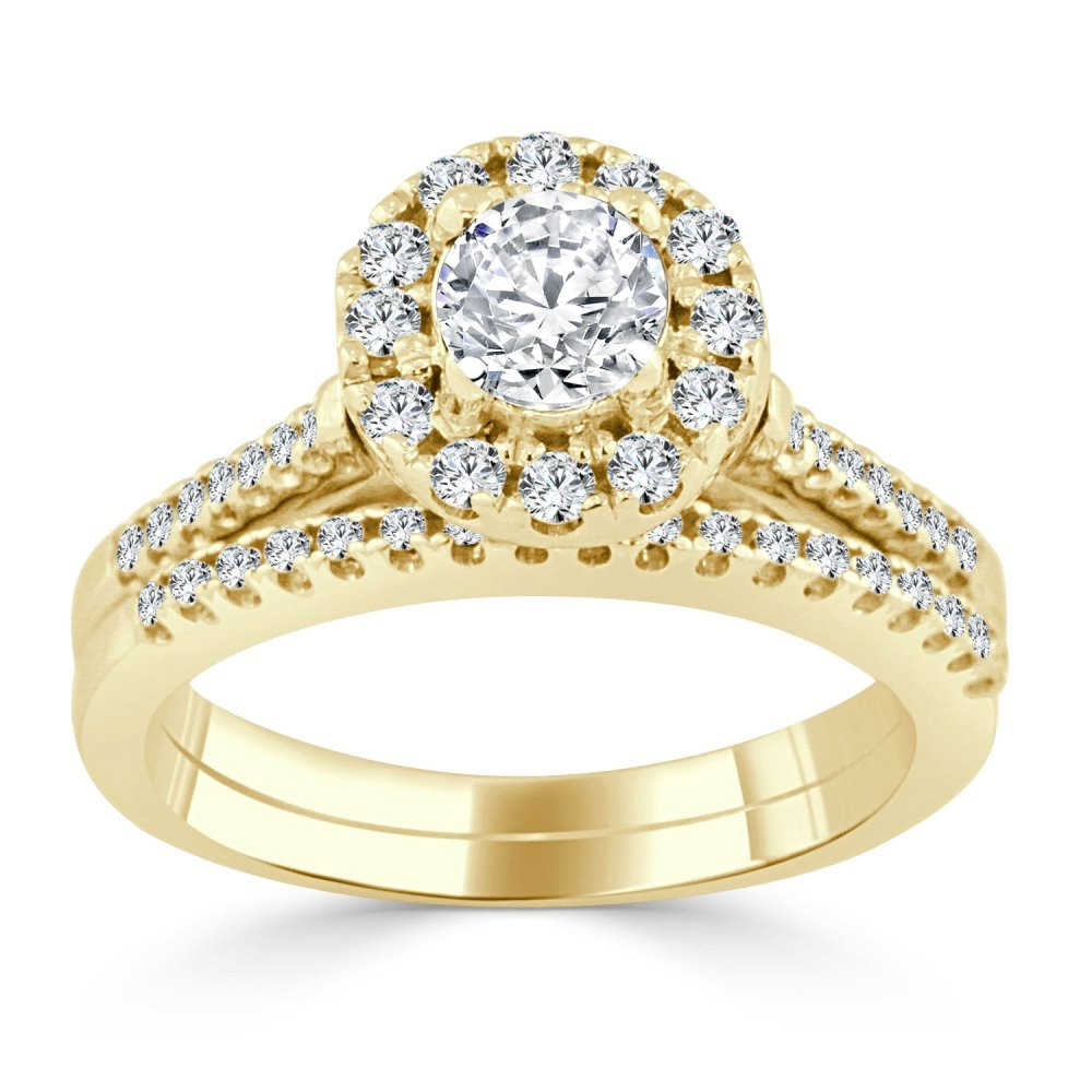 4ct Diamond Engagement Ring
 14K Yellow Gold Plated With 3 4ct TDW Round Cut Halo