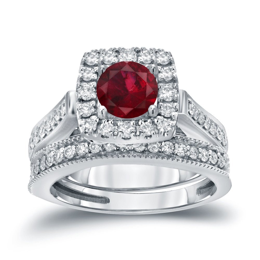 4ct Diamond Engagement Ring
 14K White Gold Plated 1 3ct Ruby and 3 4ct TDW Round