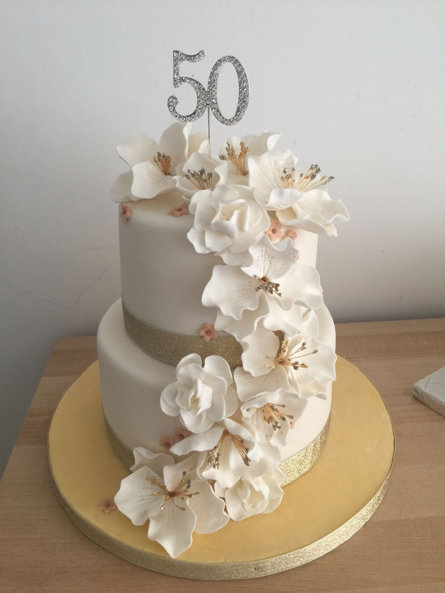 50 Birthday Cake Ideas
 50Th Birthday Cake With Fondant Flowers CakeCentral