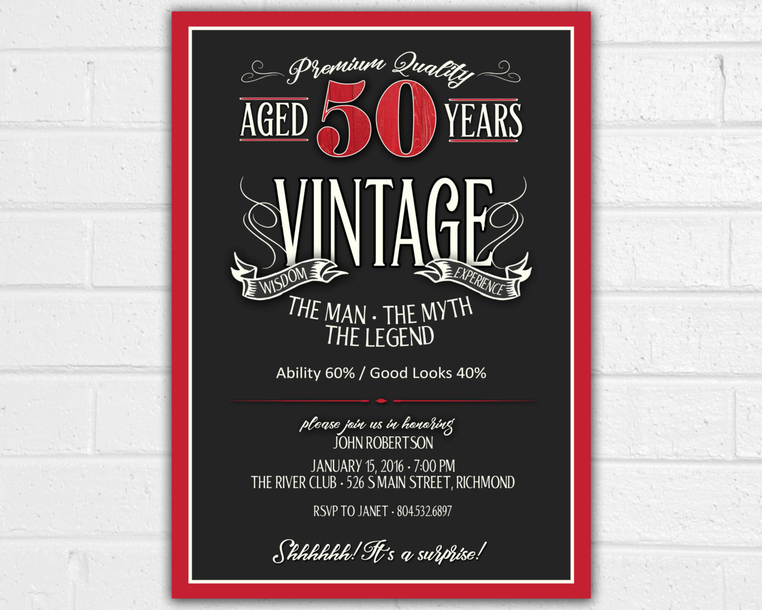 50th Birthday Party Invitation
 50th Birthday Invitation for Men JPEG printable Aged to