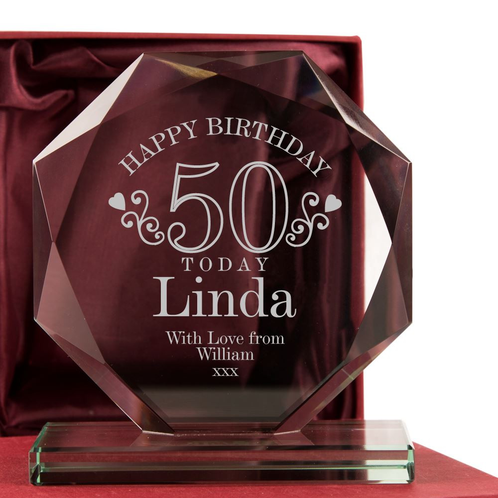 50th Birthday Party Themes For Her
 Engraved 50th Birthday Glass Award For Her 50 Glassware