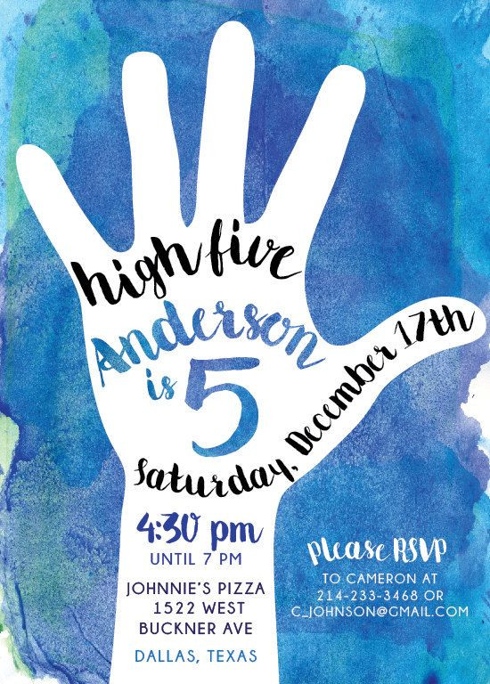 5th Birthday Invitation Wording
 Printable 5th birthday invitation High Five party