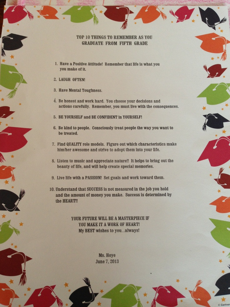 5Th Grade Girl Graduation Gift Ideas
 Words of wisdom at 5th grade graduation from Clay s
