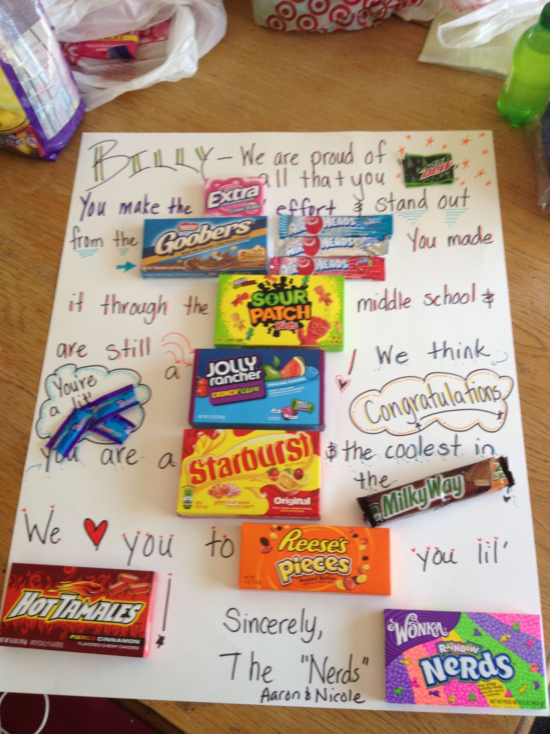 5Th Grade Graduation Gift Ideas For Boys
 A candy card for a boy promoting graduating middle school