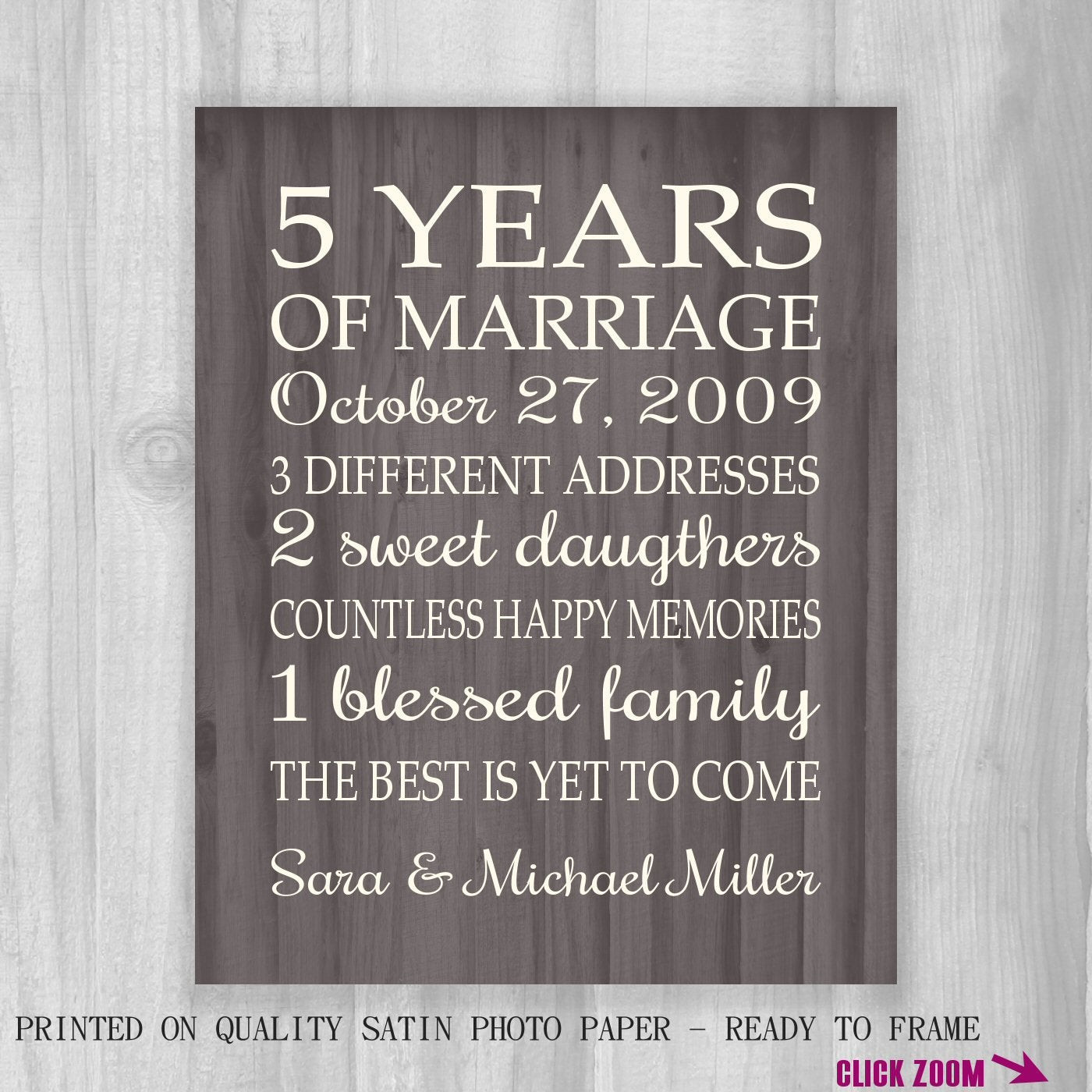 5Th Year Anniversary Gift Ideas
 5th Anniversary Gift Print FAUX Wood 5 Years 10 15 20 25